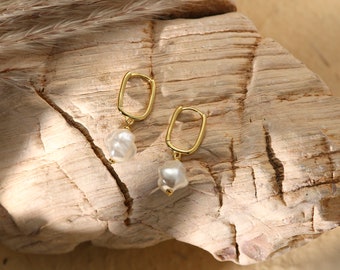 18K Gold Irregular Pearl Dangle Earrings, Freshwater Pearl Earrings For Women, Fine Handmade Jewelry, Baroque Earrings, Best Friend Gift