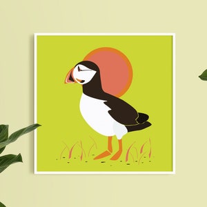 Puffin print, Coastal bird art, Gift for bird lover  / Graphic / home decor / Artist Designed Illustrated prints /  Wall Art prints