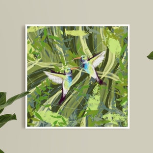 kolibries print/betoverde tuin/home decor/kunstenaar ontworpen geïllustreerde prints/wall art digitale prints/handgemaakt