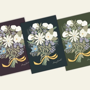 Carte de remerciement / Cartes illustrées conçues par un artiste / série de cartes de souhaits / dessin de bouquet de fleurs / fait main / lot de 3 / série de cartes de souhaits