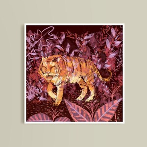 Tijger / jungle / tuin / tropisch / fruittuin / woondecoratie / door kunstenaar ontworpen geïllustreerde prints / digitale kunst aan de muur / handgemaakt