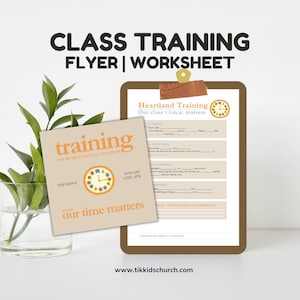 May include: A flyer and worksheet for a class training titled "Heartland Training: Our class t.i.m.e. matters". The flyer features a clock and the text "training for Heartland Lead Teachers" and "our time matters". The worksheet includes sections for "Teach", "Intentional", "Meaningful", "Engaging", and "Reflection".