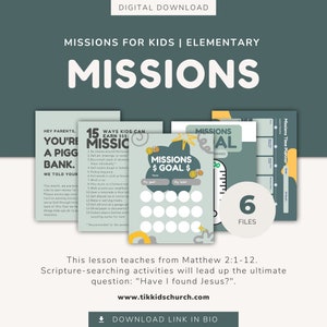 MISSIONS FOR KIDS | 6 Digital Files | Editable and Customizable | Elementary | Missionary, Goal, Funds, Tithe, Lesson Planner, Children