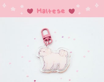 Princesa la maltesa- llavero perrito, acrílico transparente