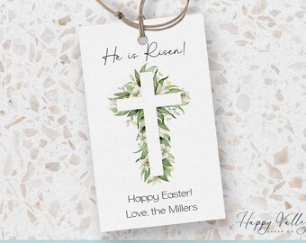 He is Risen Easter Gift Tag: Floral Cross (Editable)