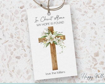 Christian Easter Gift Tag: Floral Cross Favor Tag (Editable Template)
