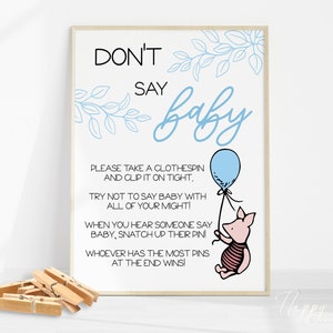 Winnie the Pooh Don&#39;t Say Baby Game Sign, Winnie the Pooh Baby Shower Decorations, Winnie the Pooh Baby Shower Games | TS-POOHB12