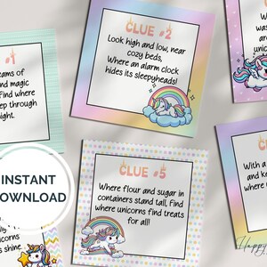 Scavenger Hunt for Kids, 30 Clues, Unicorn Scavenger Hunt, Treasure Hunt Cards, Editable Scavenger Hunt Clues, Instant Download | SH-UNICORN
