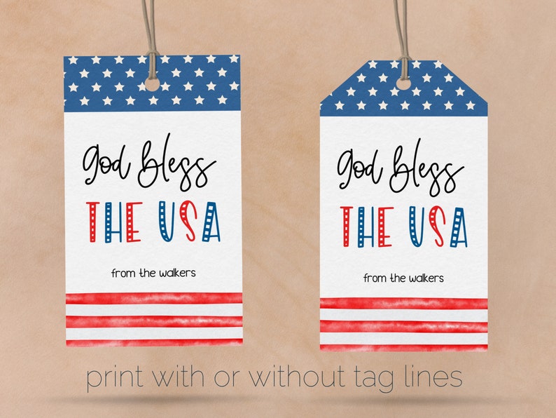 God Bless the USA Gift Tag, Printable 4th of July Gift Tags, 4th of ...