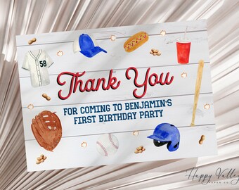 Rookie of the Year First Birthday Thank You Card: Baseball Theme