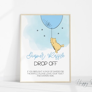 Winnie the Pooh Windel Tombola Zeichen, bearbeitbare und druckbare Vorlage, Winnie the Pooh Baby Shower Dekorationen | TS-POOHB5