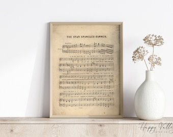 Vintage Star Spangled Banner Notblad Konsttryck (Digital Nedladdning)