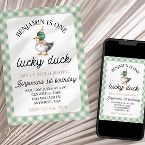 One Lucky Duck Birthday Invitation, One Lucky Duck Invitation Printable, One Lucky Duck Birthday Decor, Duck 1st Birthday | IN-DUCK1