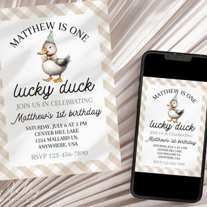 One Lucky Duck Birthday Invitation, One Lucky Duck Invitation Printable, One Lucky Duck Birthday Decor, Duck 1st Birthday | IN-DUCK5