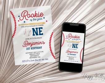 Rookie of the Year Baseball 1st Birthday Invitation (Printable)