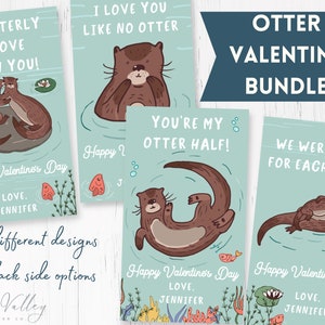 Valentine Card BUNDLE, Otter Valentine Printable, Classroom Valentines, Editable Valentine’s Day Gift Tag, Instant Download|BUN-VLOTTER