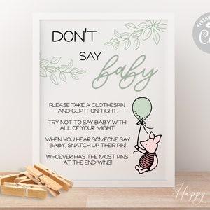 Winnie the Pooh Don&#39;t Say Baby Game Sign, Winnie the Pooh Baby Shower Decorations, Winnie the Pooh Baby Shower Games | TS-POOHG12