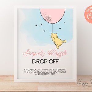 Winnie the Pooh Windel Tombola Zeichen, Baby Shower Zeichen Mädchen, Baby Shower Zeichen Vorlage, Winnie the Pooh Baby Shower Dekorationen |TS-POOHP5