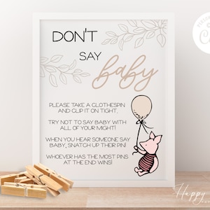 Winnie the Pooh Don&#39;t Say Baby Game Sign, Winnie the Pooh Baby Shower Decorations, Winnie the Pooh Baby Shower Games |TS-POOHK12
