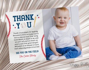 Rookie of the Year First Birthday Thank You Photo Card (Template)