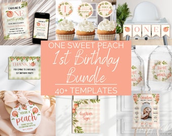 Sweet Peach 1st Birthday Party Kit: Editable Templates (Instant Download)