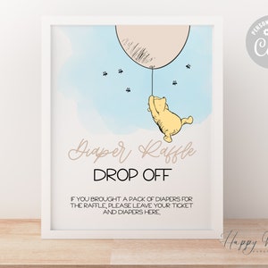 Winnie the Pooh Windel Tombola Zeichen, Baby Shower Zeichen Bär, Baby Shower Zeichen Vorlage, Winnie the Pooh Baby Shower Dekorationen |TS-POOHK5