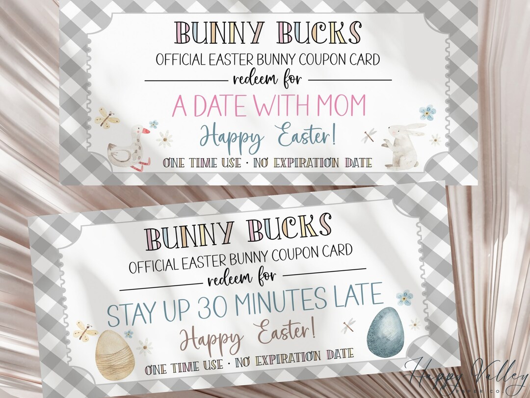 Easter Bunny Coupons, Printable Easter Coupons for Kids, Easter Play