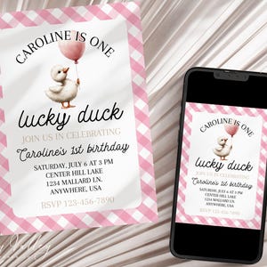One Lucky Duck Birthday Invitation, One Lucky Duck Invitation Printable, One Lucky Duck Birthday Decor, Duck 1st Birthday | IN-DUCK3