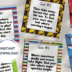 Scavenger Hunt for Kids, 30 Clues, Superhero Scavenger Hunt, Treasure Hunt Cards, Editable Scavenger Hunt Clues, Instant Download | SH-HERO
