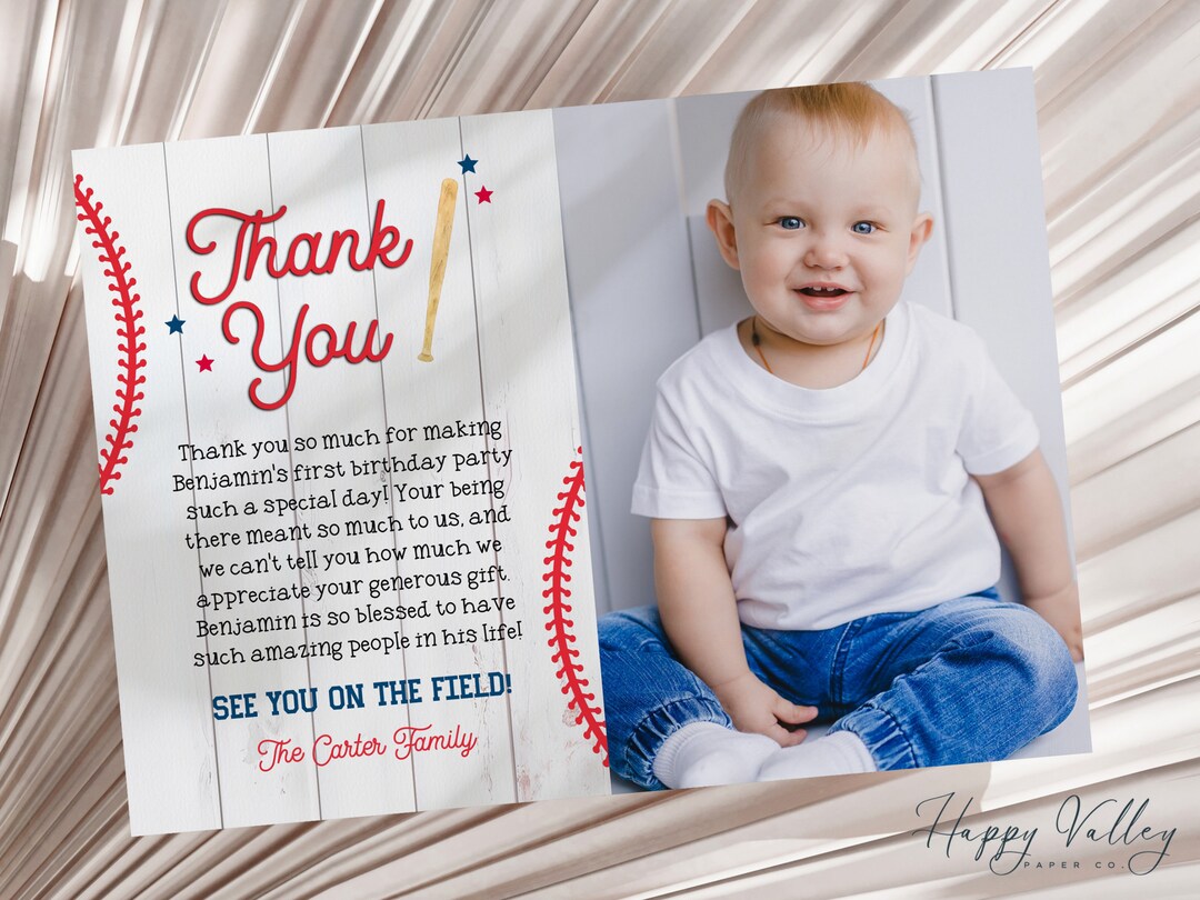 Rookie of the Year First Birthday Thank You Photo Card - Etsy