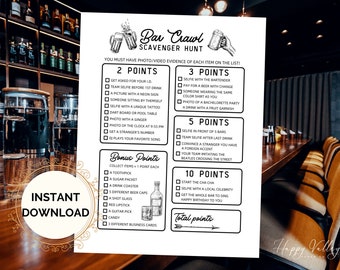 Bar Crawl Scavenger Hunt: Fun Guys Night Out Game (Digital Download)