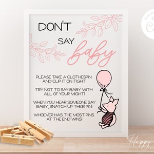 Winnie the Pooh Don&#39;t Say Baby Game Sign, Winnie the Pooh Baby Shower Decorations, Winnie the Pooh Baby Shower Games | TS-POOHP12