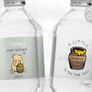 Winnie the Pooh Water Bottle Labels Baby Shower, Baby Shower Water Bottle Labels Bear, Winnie the Pooh Baby Shower Decorations | WB-POOHG