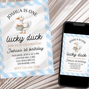 One Lucky Duck Birthday Invitation, One Lucky Duck Invitation Printable, One Lucky Duck Birthday Decor, Duck 1st Birthday | IN-DUCK2