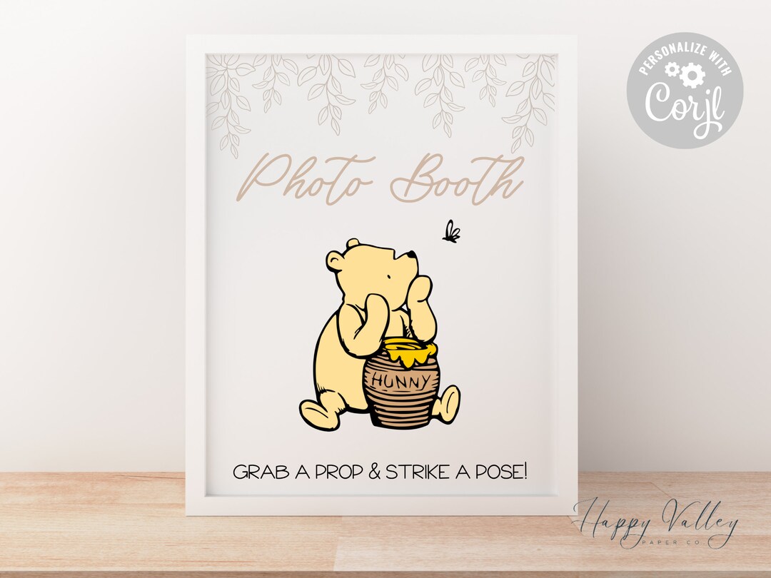 Winnie the Pooh Baby Shower Photo Booth Sign, Bear Baby Shower Sign ...