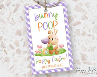 Etiqueta de regalo de Pascua con caca de conejo: Etiqueta de recuerdo de acuarela (editable e imprimible)