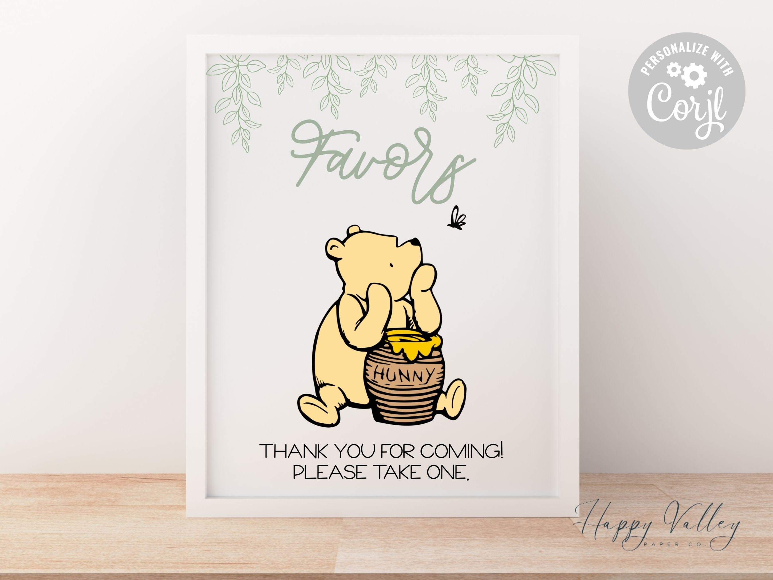 Winnie the Pooh Baby Shower Favors Sign: Printable Template