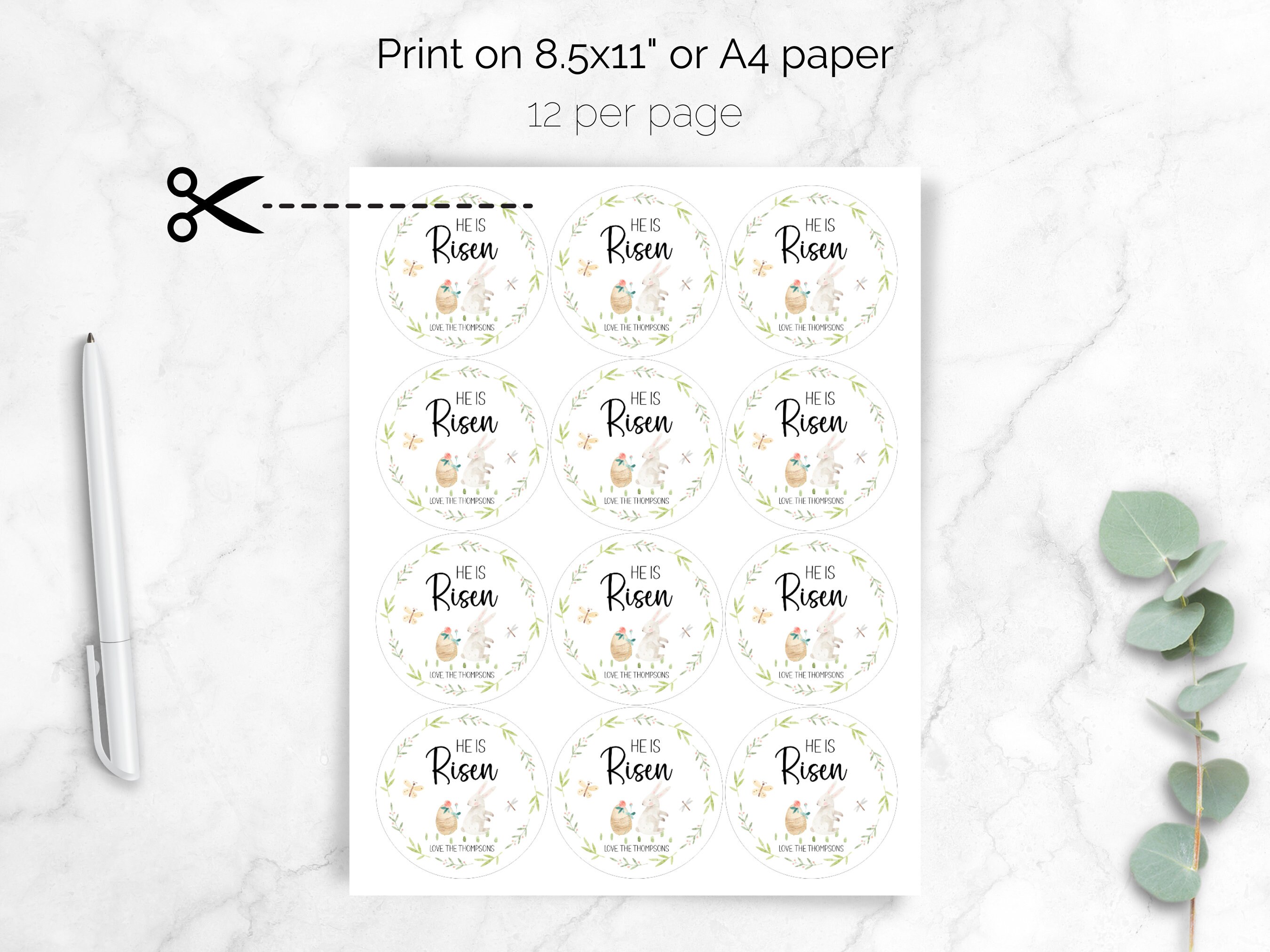 He is Risen - Easter Gift Tag, Watercolor Easter Favor Tag, Editable ...