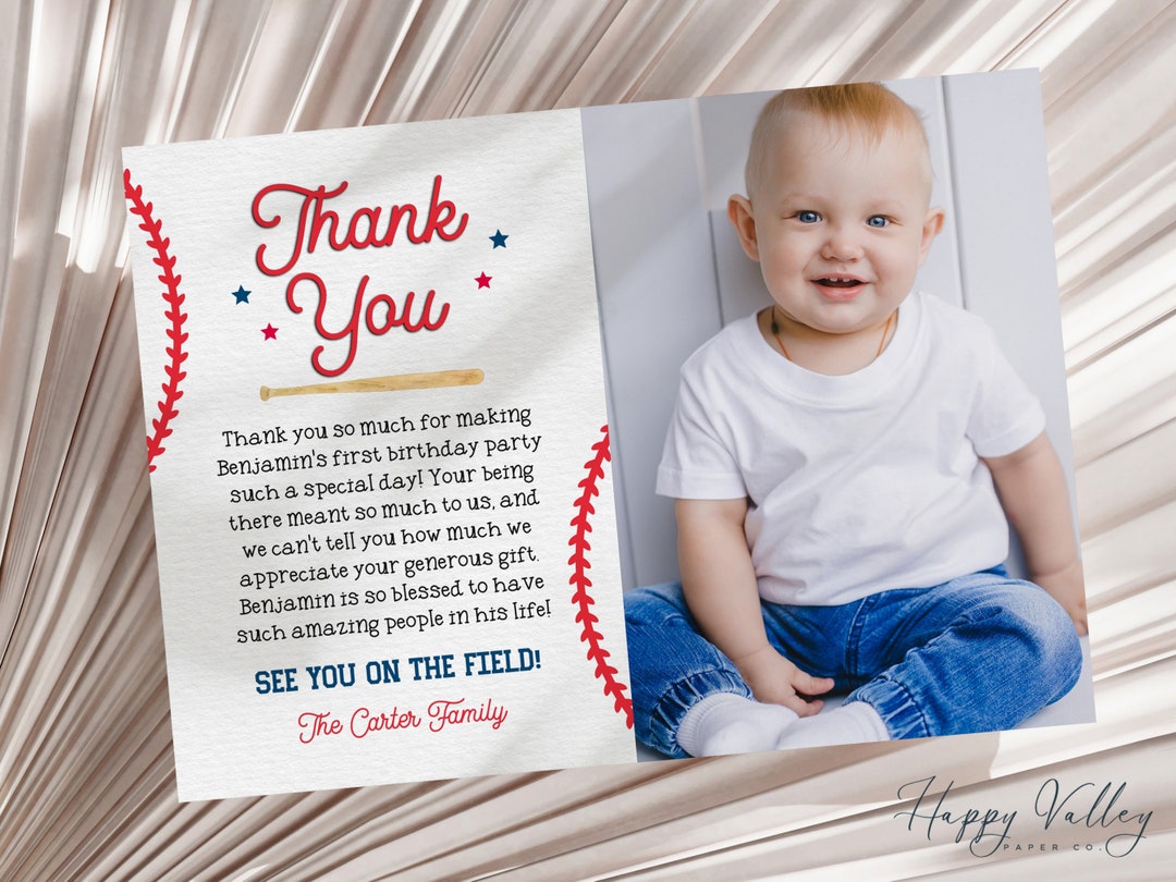 Rookie of the Year First Birthday Thank You Photo Card (digital ...