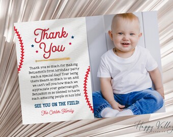Rookie of the Year First Birthday Thank You Photo Card (Digital Template)