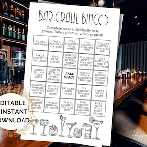 Bingo Bar Crawl MODIFICABILE, giochi serali per ragazzi modificabili, gioco per addio al celibato, gioco per addio al celibato modificabile, download immediato / BINGO-BCSE