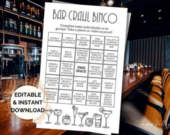 Editable Bar Crawl Bingo Game: Guys Night, Bachelor Party (Instant Download)