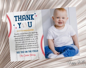 Rookie of the Year First Birthday Thank You Photo Card (Digital Template)