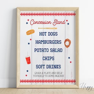 Rookie of the Year First Birthday Concession Menu Sign, Baseball Baby Food Sign, Rookie of the Year Birthday Decorations | TS-ROOKIE8
