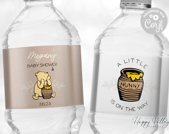 Winnie the Pooh Baby Shower Water Bottle Labels (Digital Download)