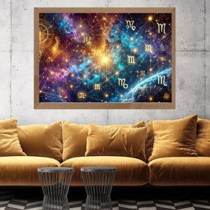Celestial Zodiac Constellation Map - Mystical Digital Wall Art | Astrology and Cosmic Decor |High-Resolution 300 DPI Download