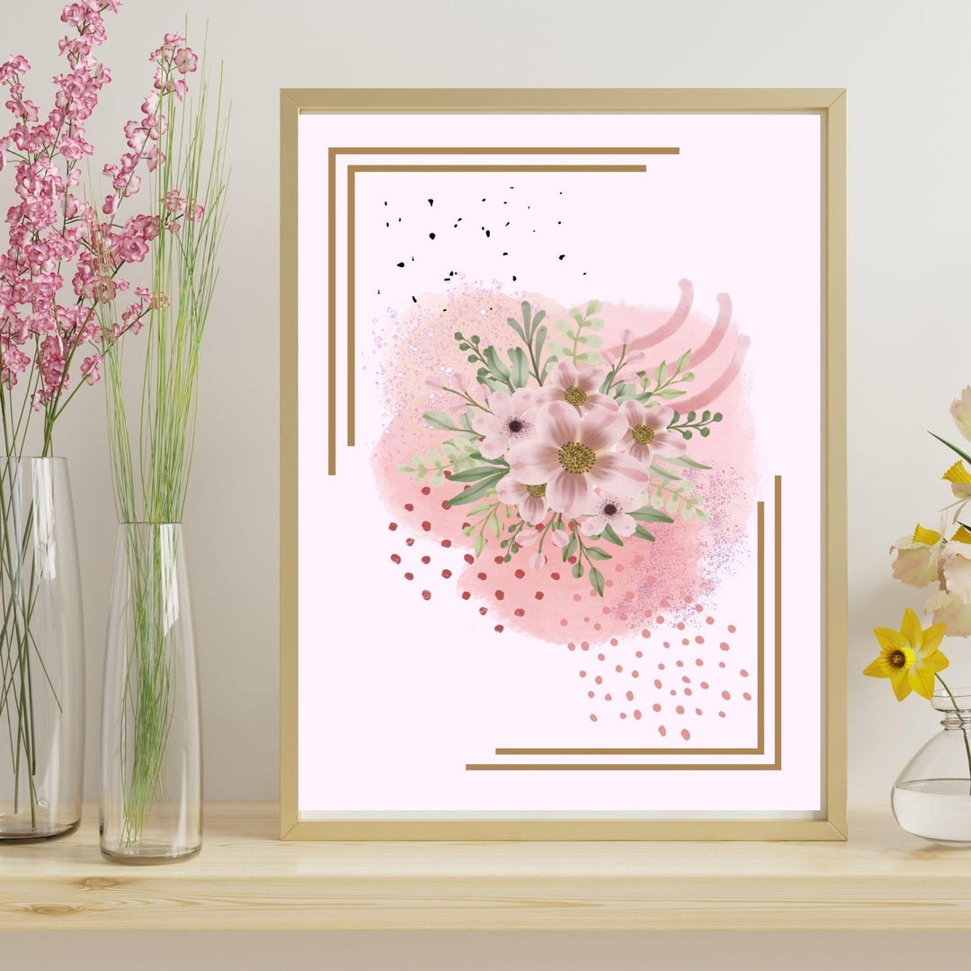 Pink Floral Watercolor Wall Art | Elegant Botanical Print | Digital ...