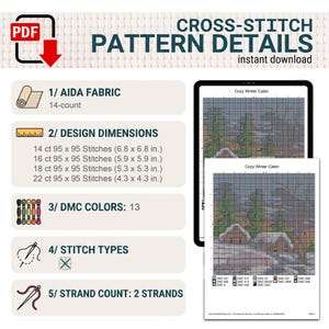 Korsstygnsmönster för vinter, snöig tallskog, digital PDF-nedladdning, naturlandskap xStitch bild 3