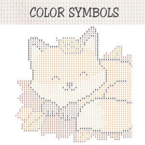 May include: A diamond painting pattern on a white grid fabric with the text COLOR SYMBOLS at the top. The design features a dense arrangement of printed numbers and letters in black, brown, and tan, indicating specific color placements for crafting.