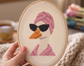 Spa Goose Sunglasses Cross Stitch Pattern | Funny Chill Duck Self Care Needelpoint Chart | Instant Download